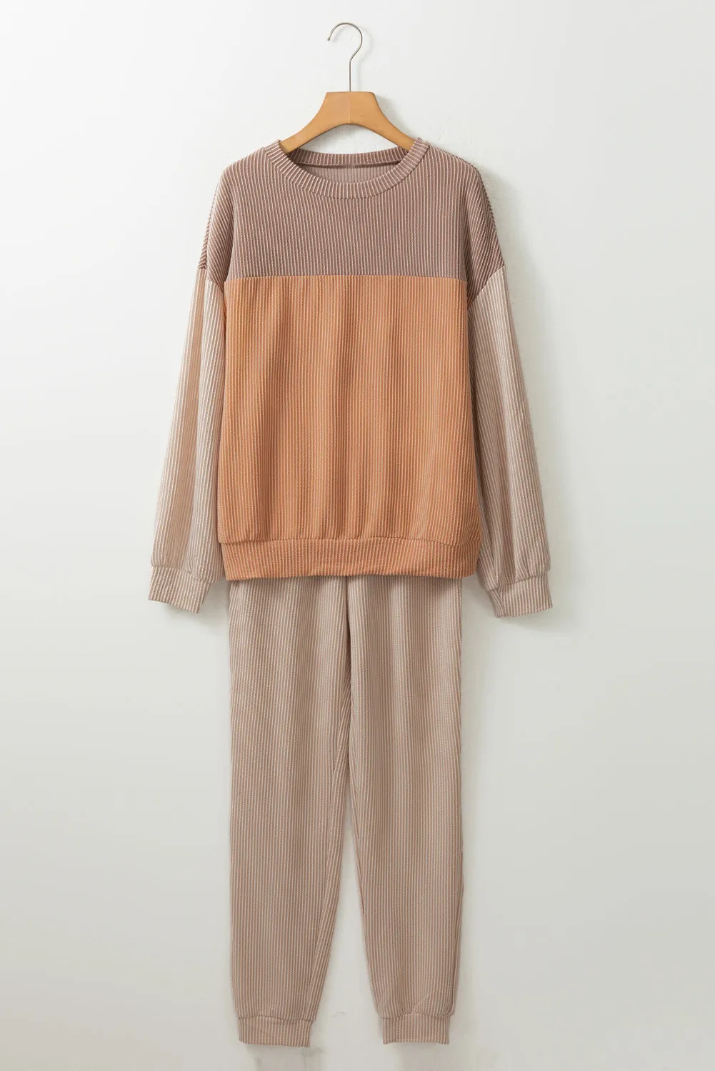 Blue Hollow-out Ribbed Hoodie Pants Casual 2pcs Outfit