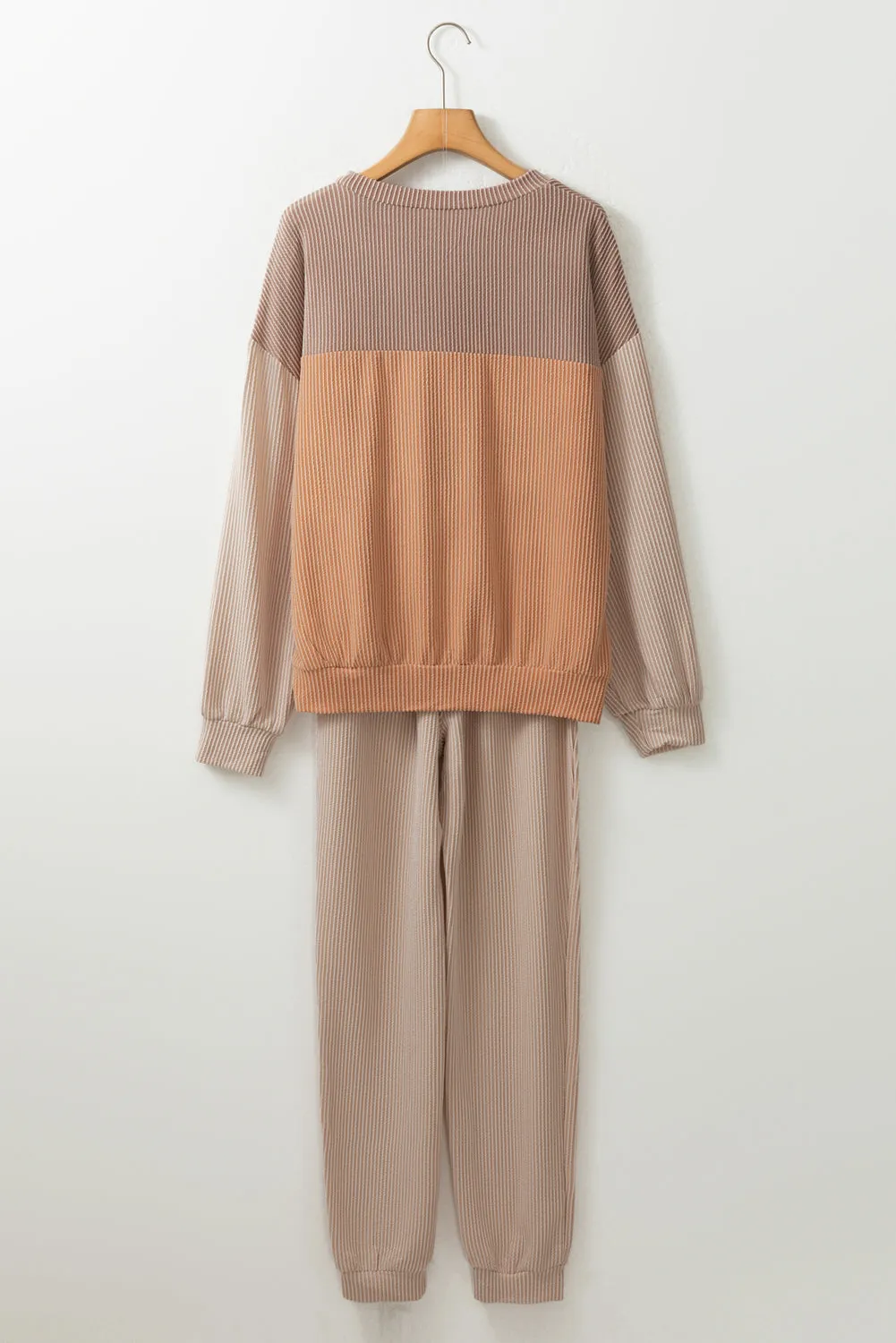 Blue Hollow-out Ribbed Hoodie Pants Casual 2pcs Outfit