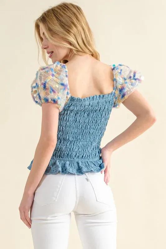 Blue Ready for Springtime Smocked Top