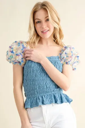 Blue Ready for Springtime Smocked Top