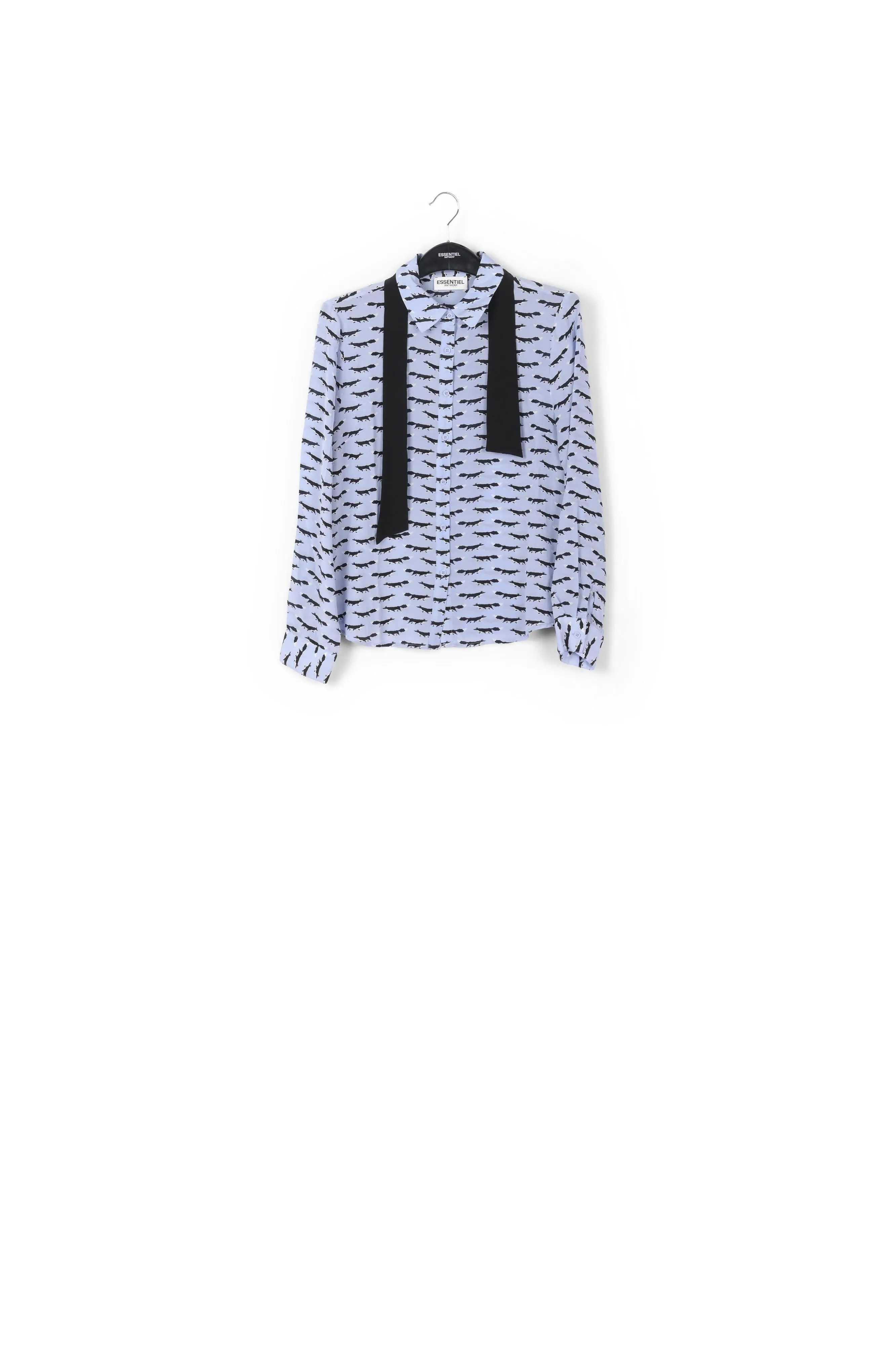 Blue shirt with fox print and bow