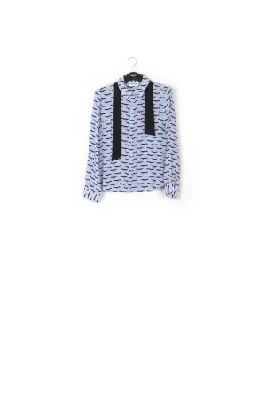 Blue shirt with fox print and bow