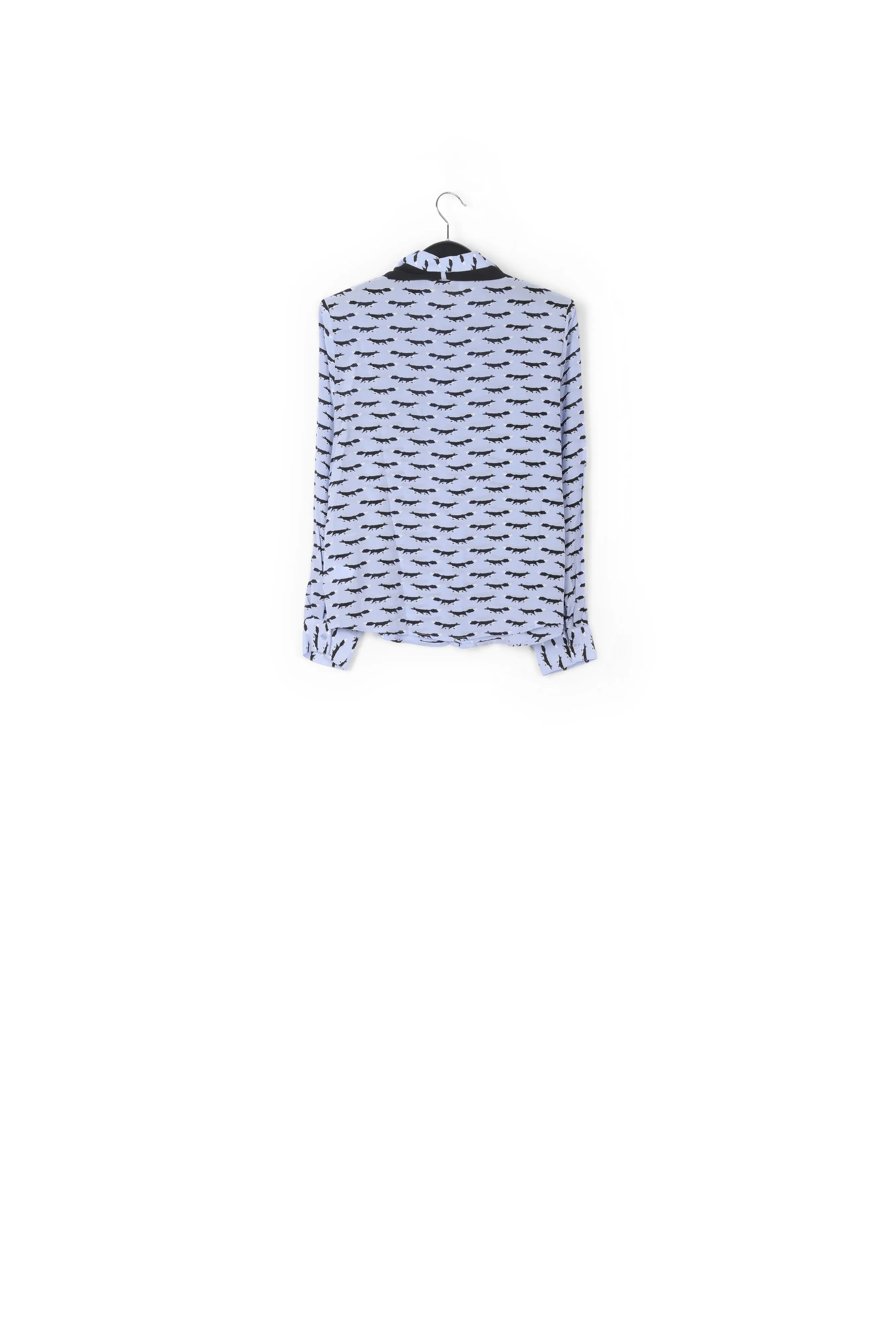 Blue shirt with fox print and bow