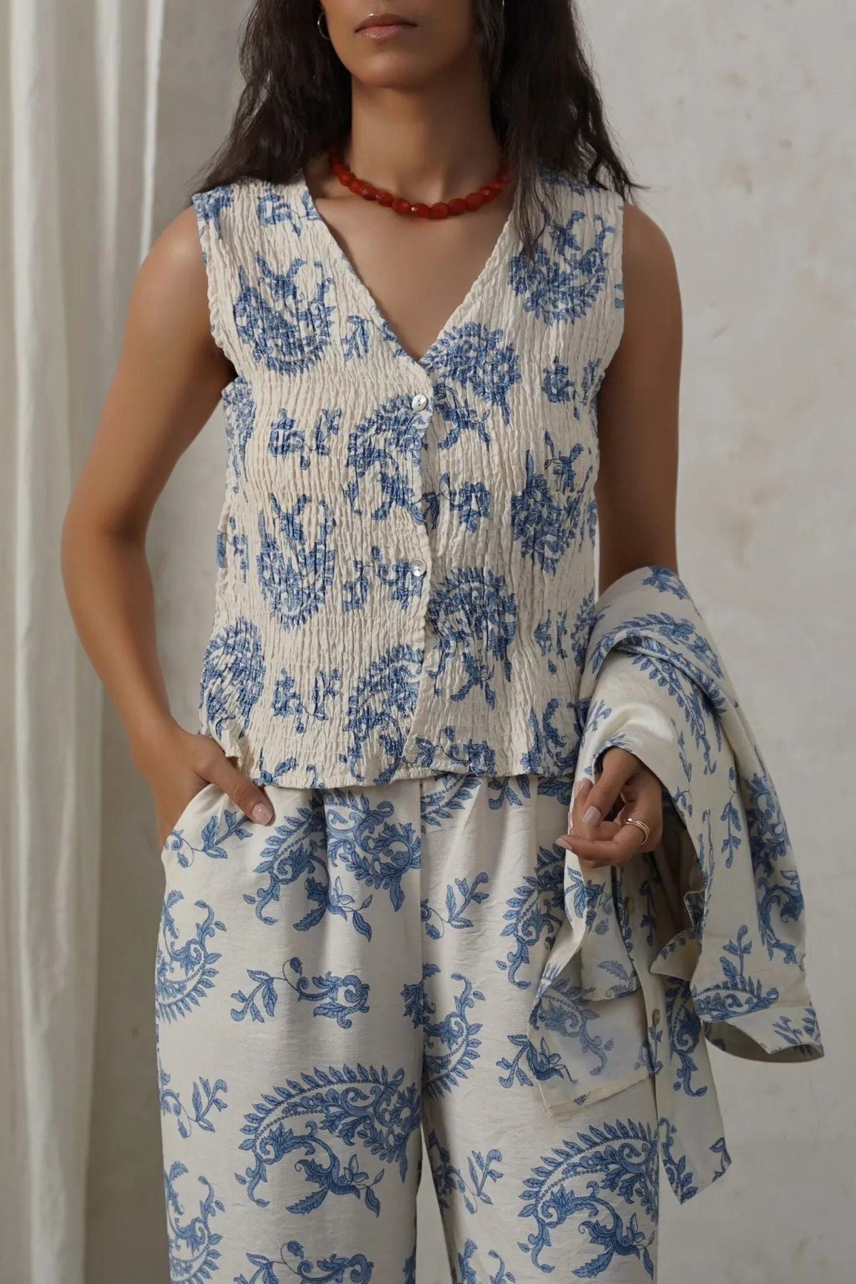 BLUE SMOCKED VEST