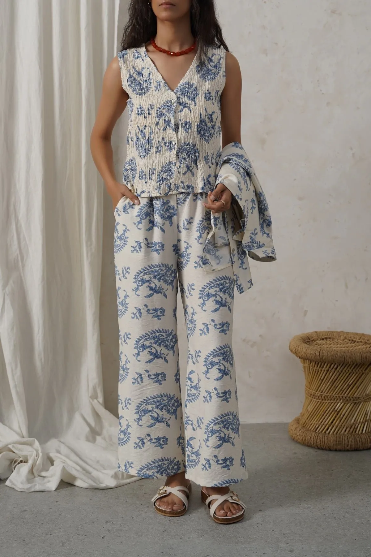 BLUE SMOCKED VEST