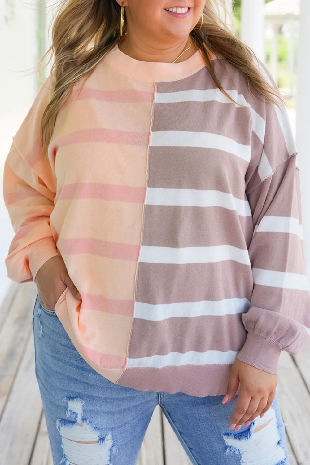 Blue Stripe Colorblock Oversized Sweater