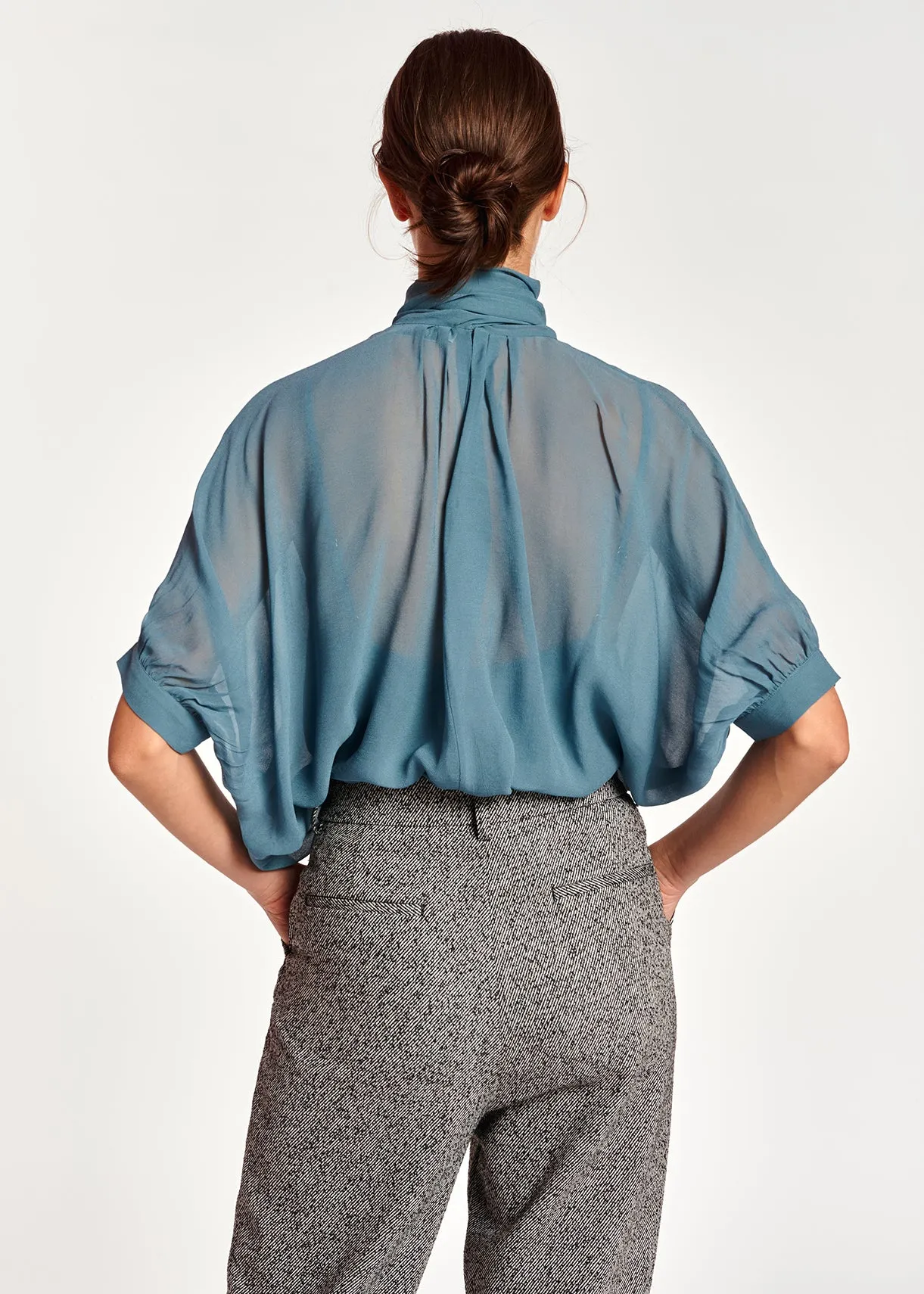 Blue voluminous sheer top