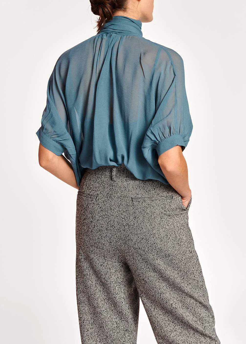 Blue voluminous sheer top
