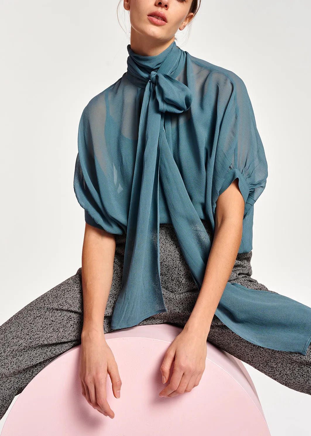 Blue voluminous sheer top