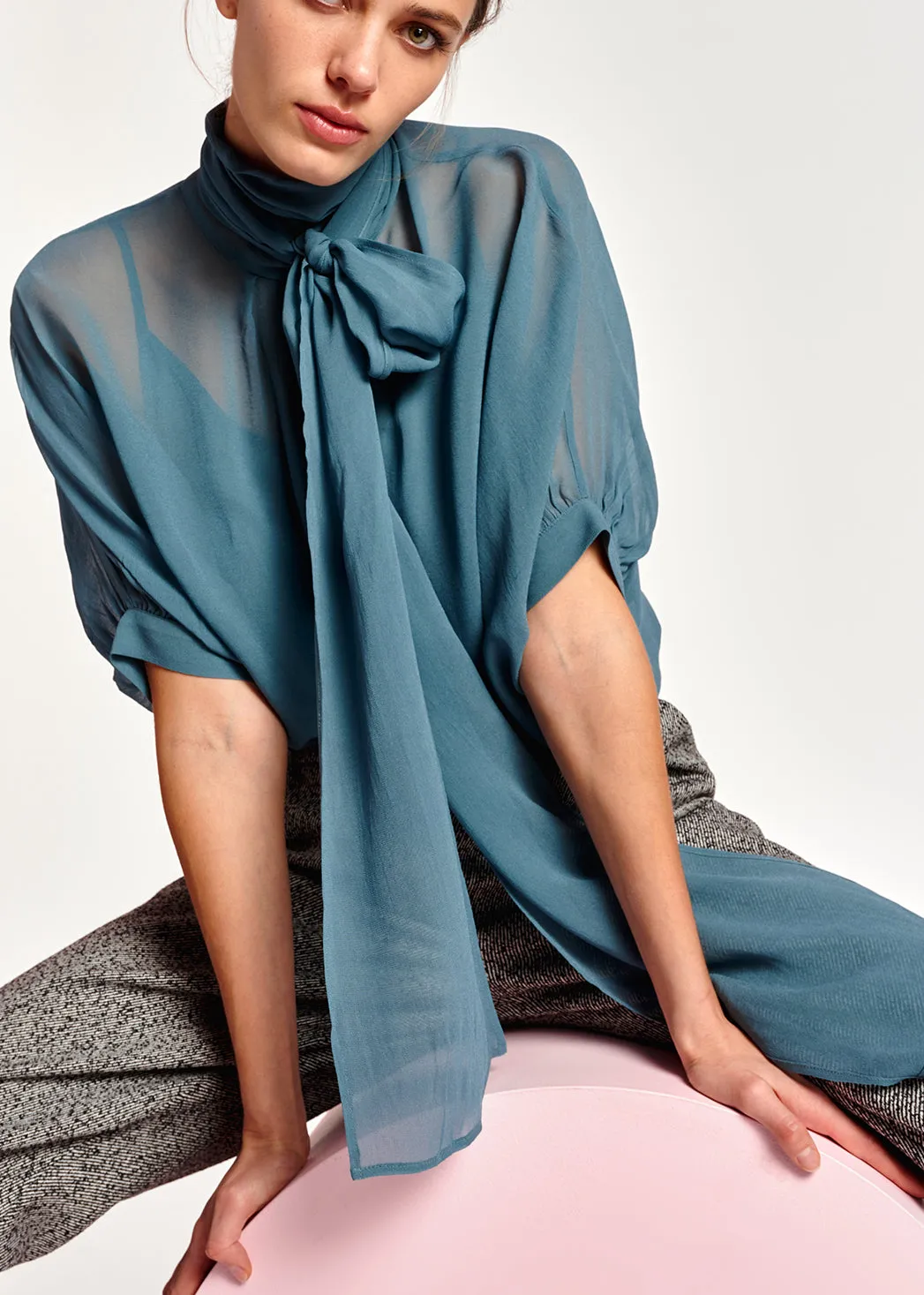 Blue voluminous sheer top