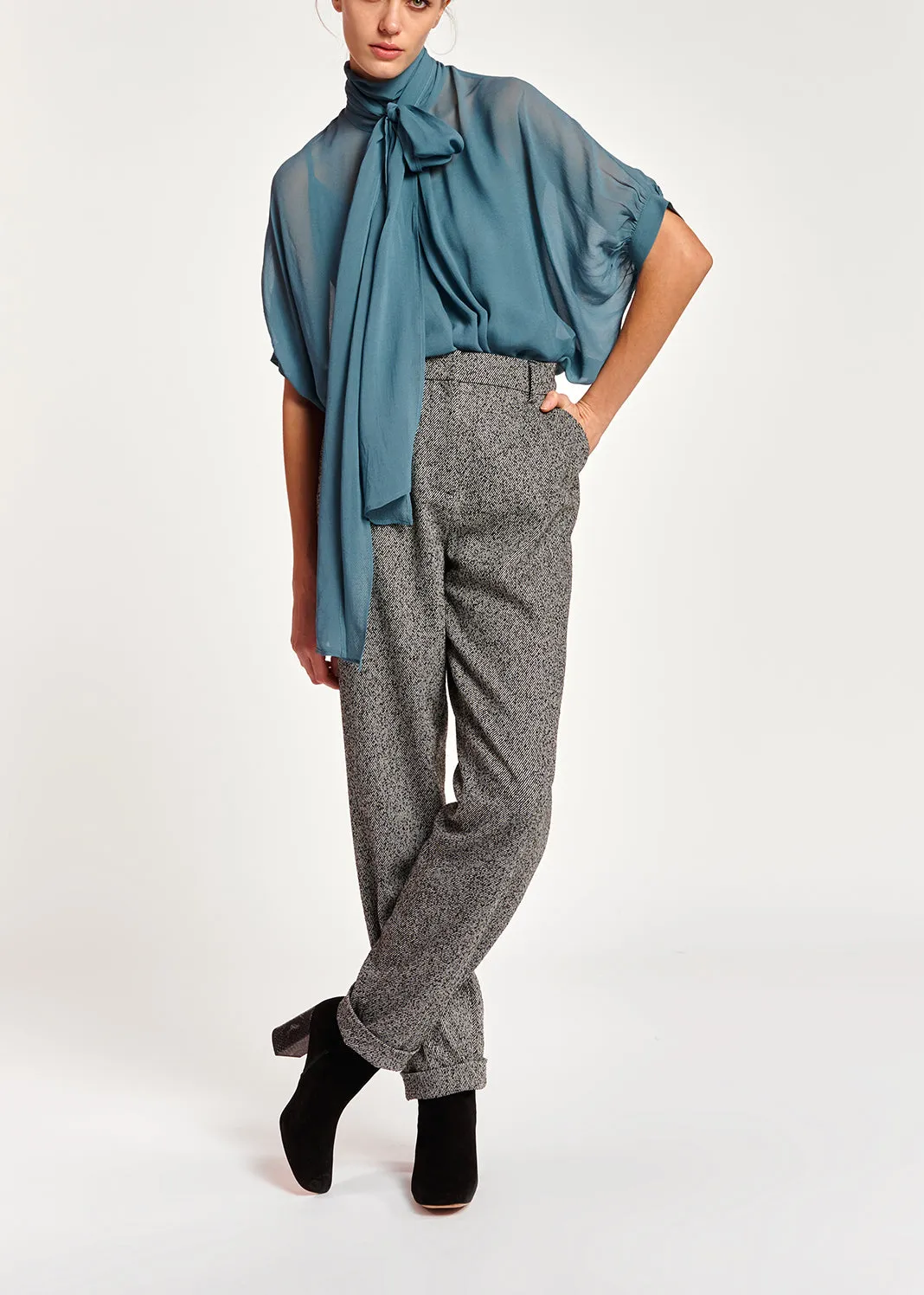 Blue voluminous sheer top