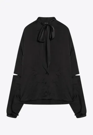 Bow-Neck Cut-Out Blouse