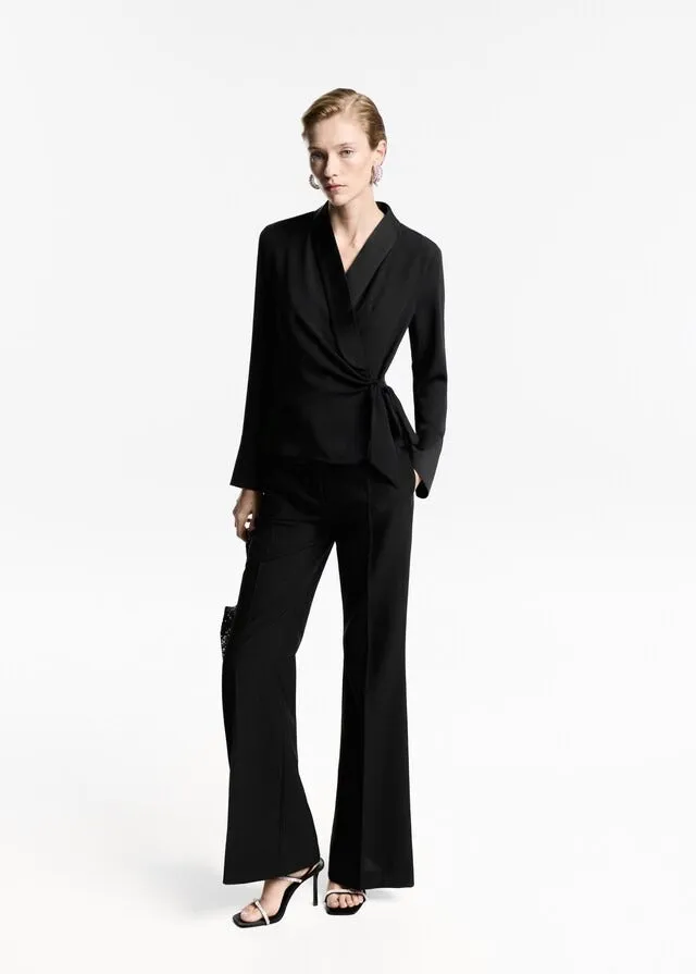Bow satin blouse - Black