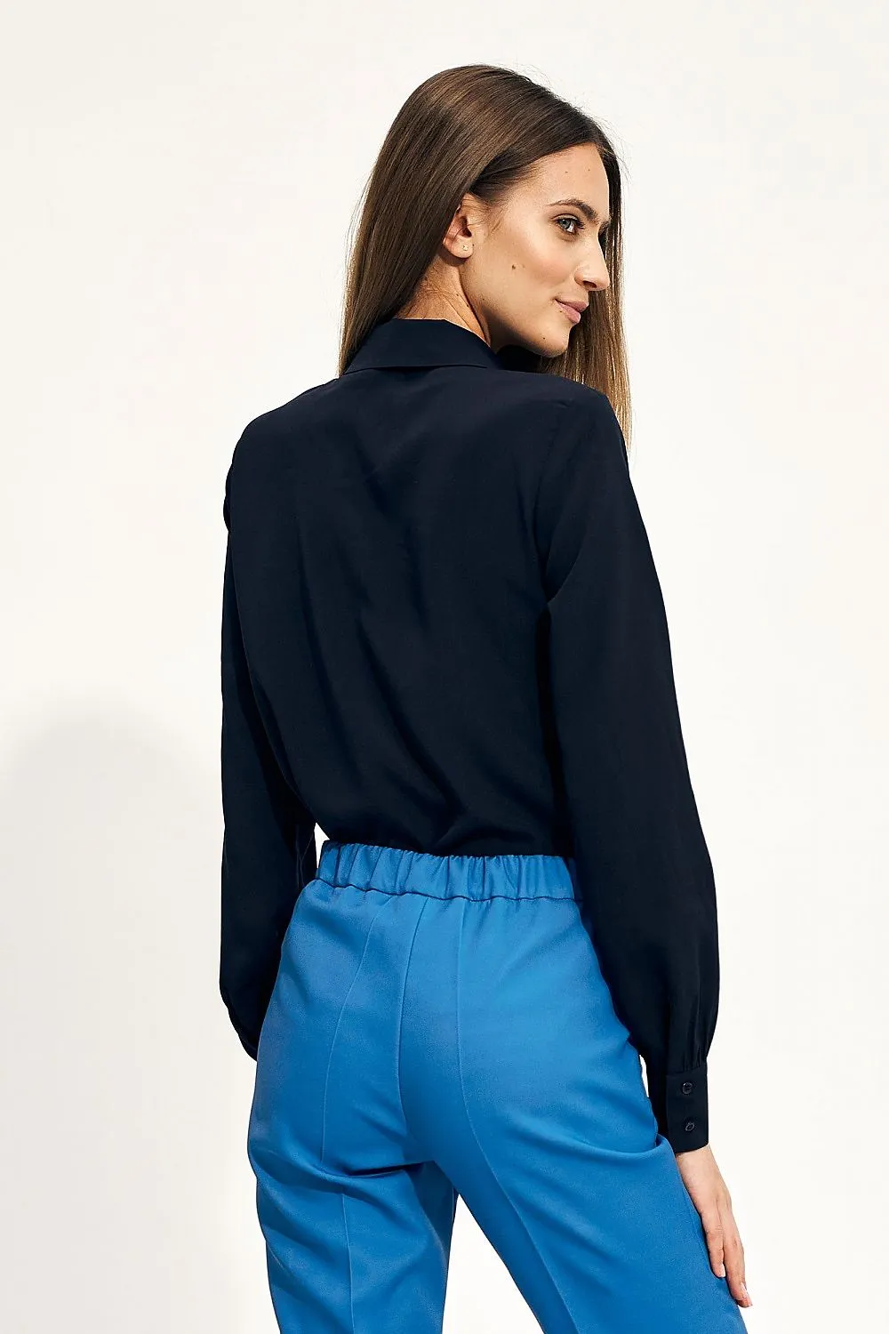 Bow-Trimmed Waisted Blouse Elegance