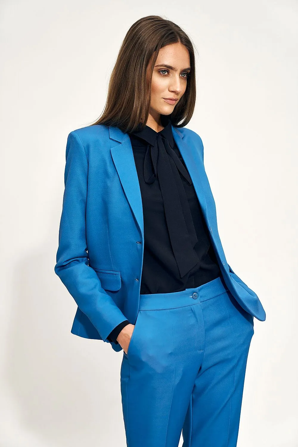 Bow-Trimmed Waisted Blouse Elegance