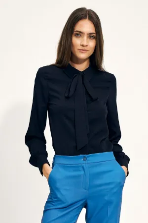 Bow-Trimmed Waisted Blouse Elegance