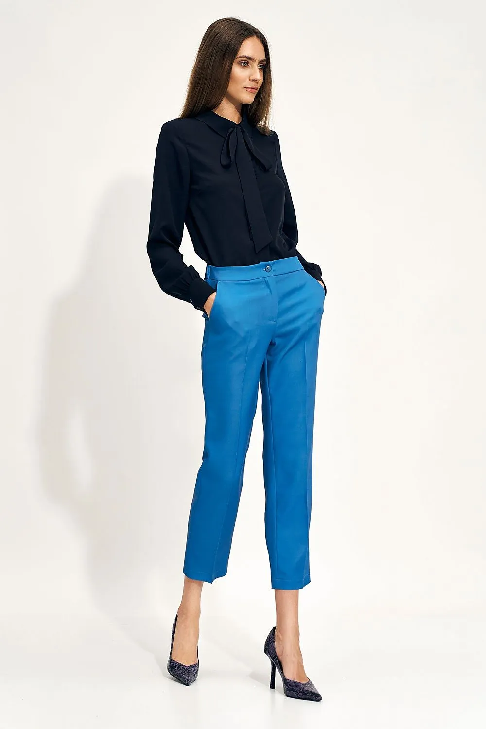 Bow-Trimmed Waisted Blouse Elegance