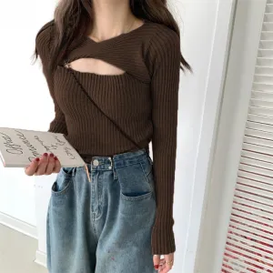Brown Flat Wrap Cut Out Top