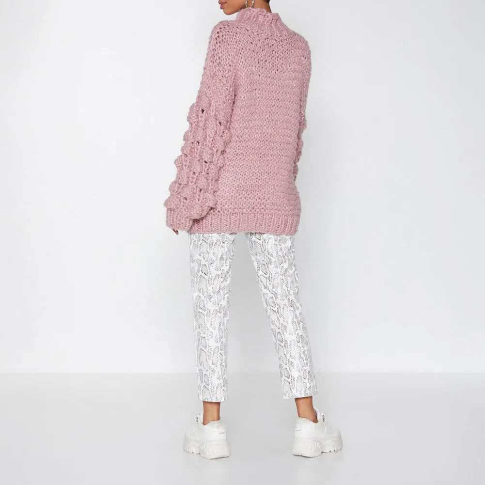Bubble Sleeve Oversized Knit Sweater