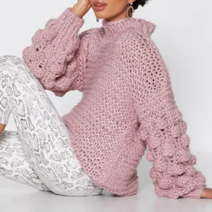 Bubble Sleeve Oversized Knit Sweater
