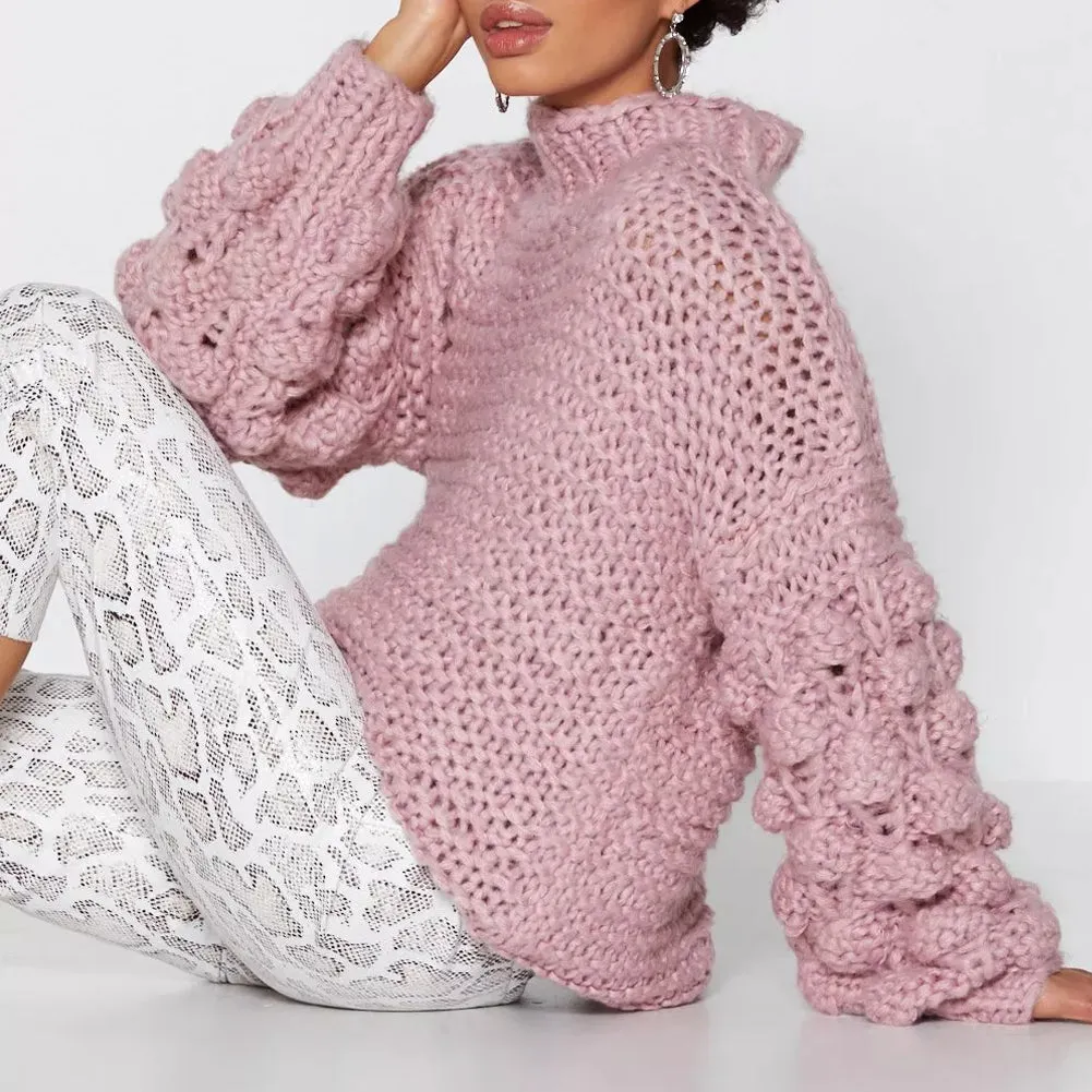 Bubble Sleeve Oversized Knit Sweater