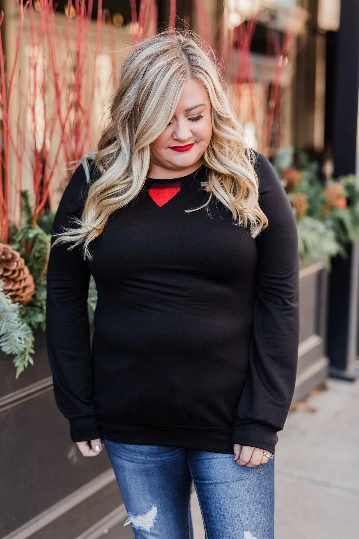 Buffalo Plaid Peek-a-Boo Top- Black