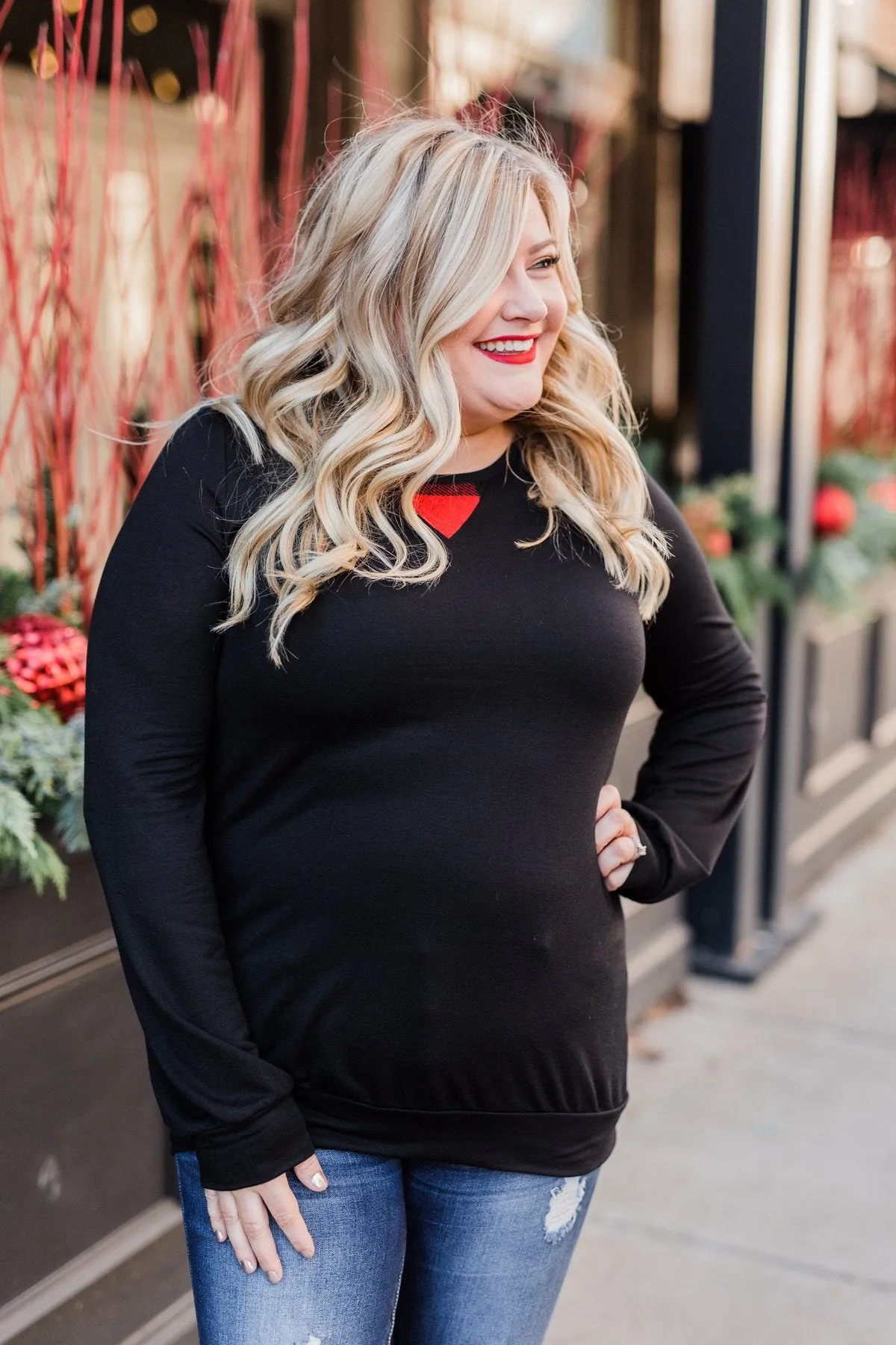 Buffalo Plaid Peek-a-Boo Top- Black