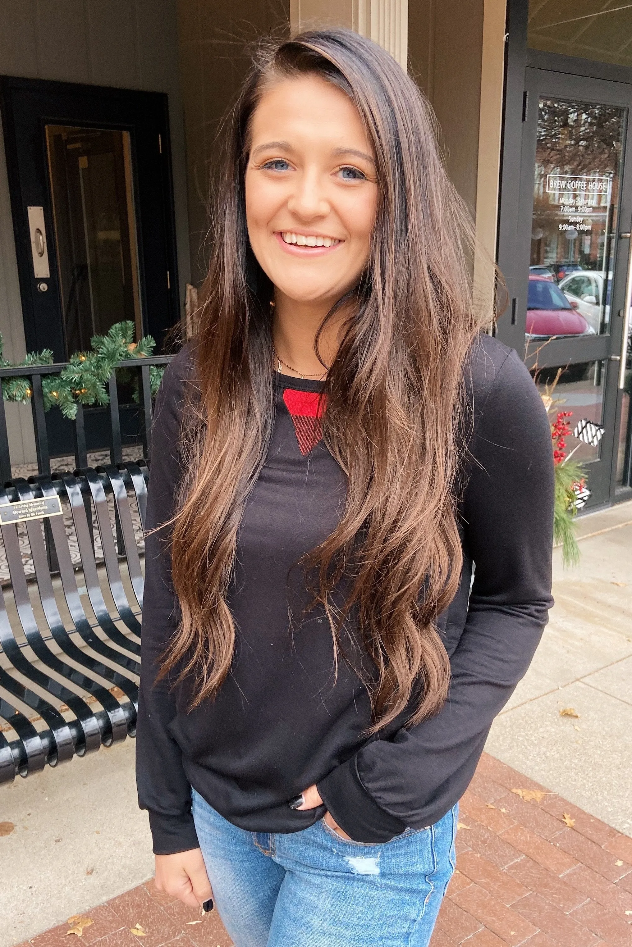 Buffalo Plaid Peek-a-Boo Top- Black