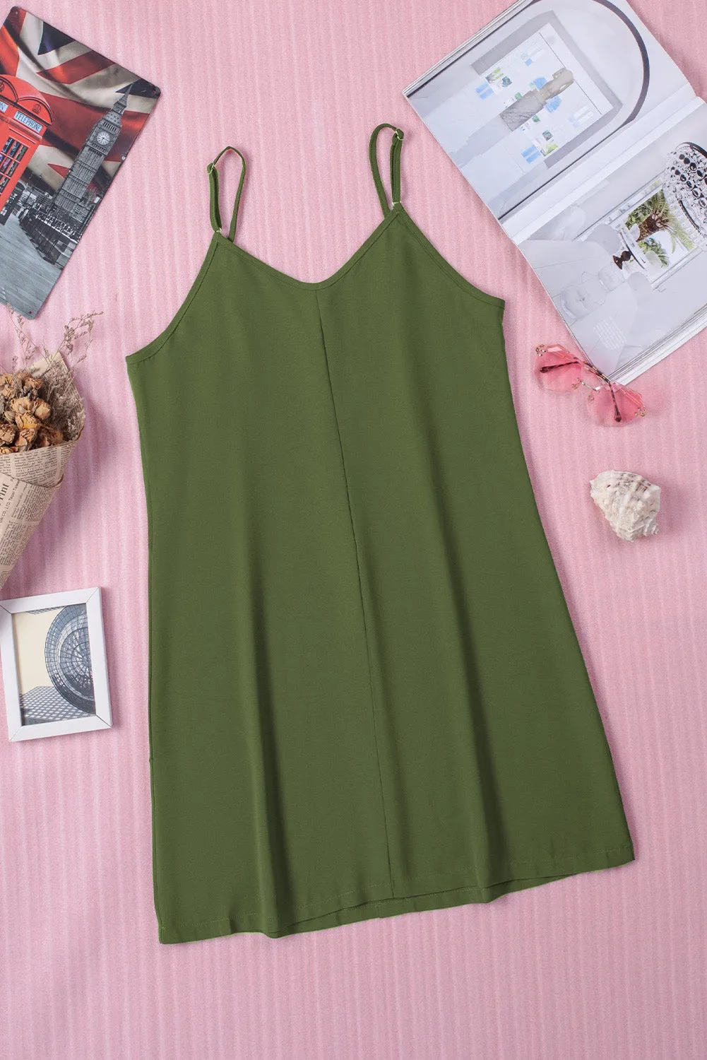 Button-Down Mini Slip Dress with Spaghetti Straps
