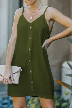 Button-Down Mini Slip Dress with Spaghetti Straps