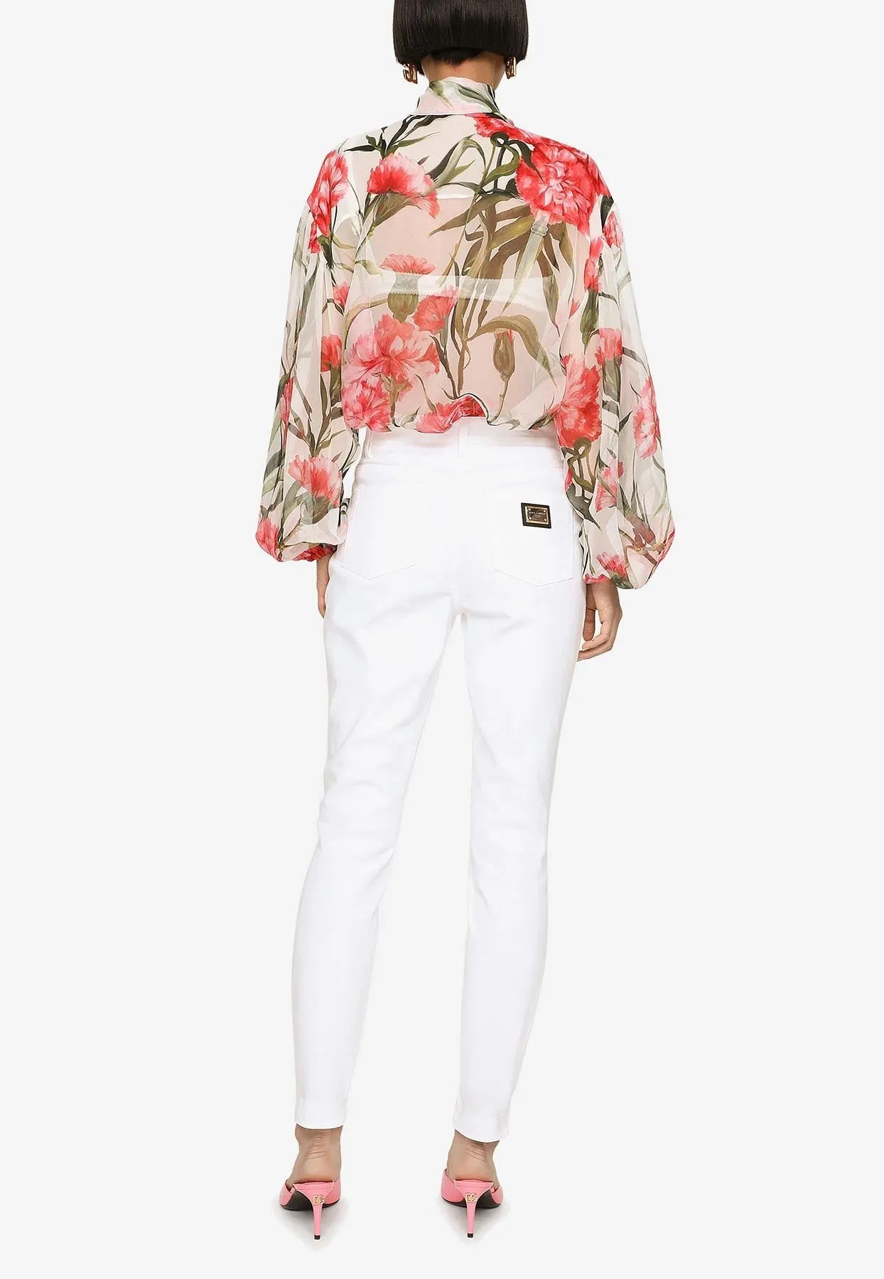Carnation-Print Silk Shirt