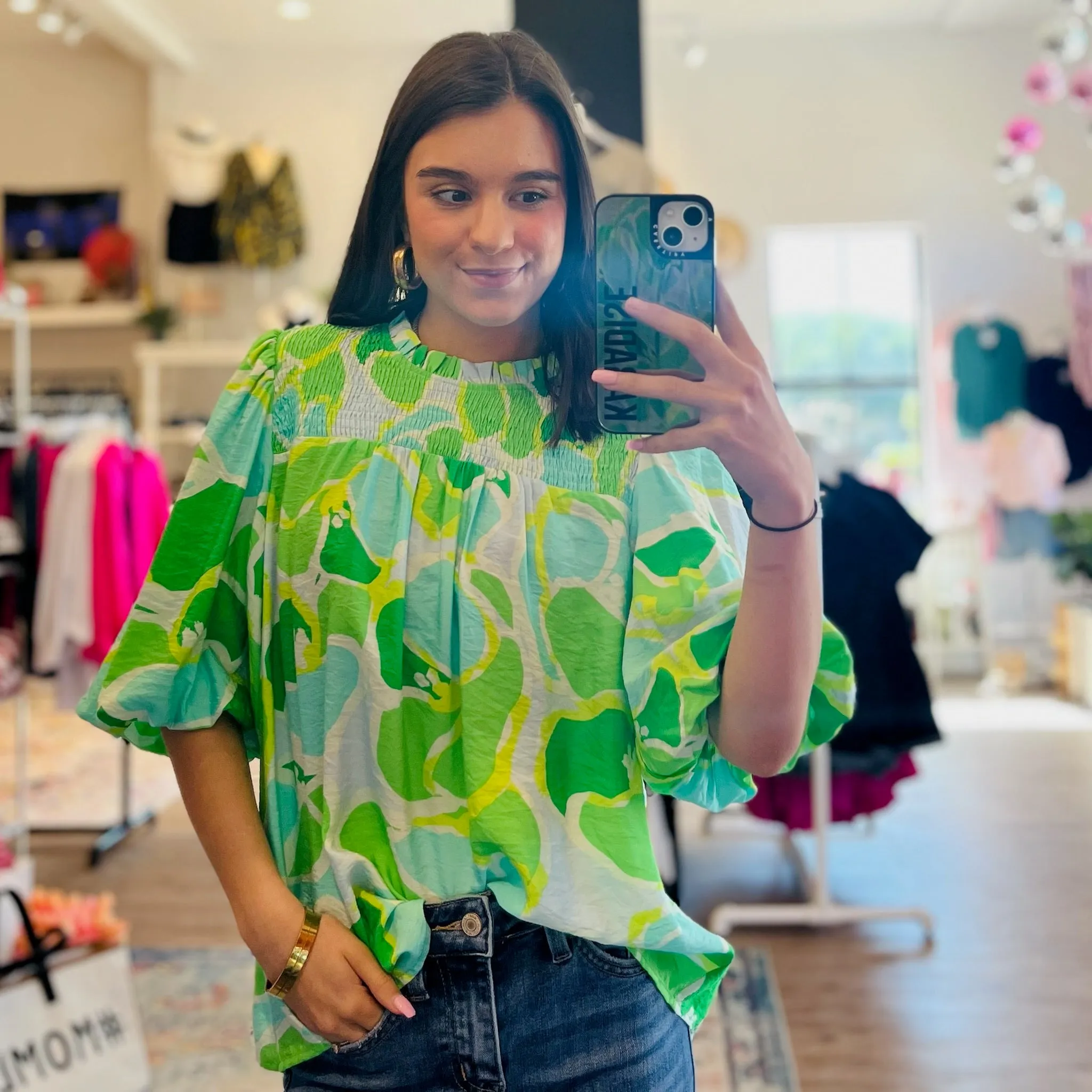 Caroline Printed Puff Sleeve Blouse