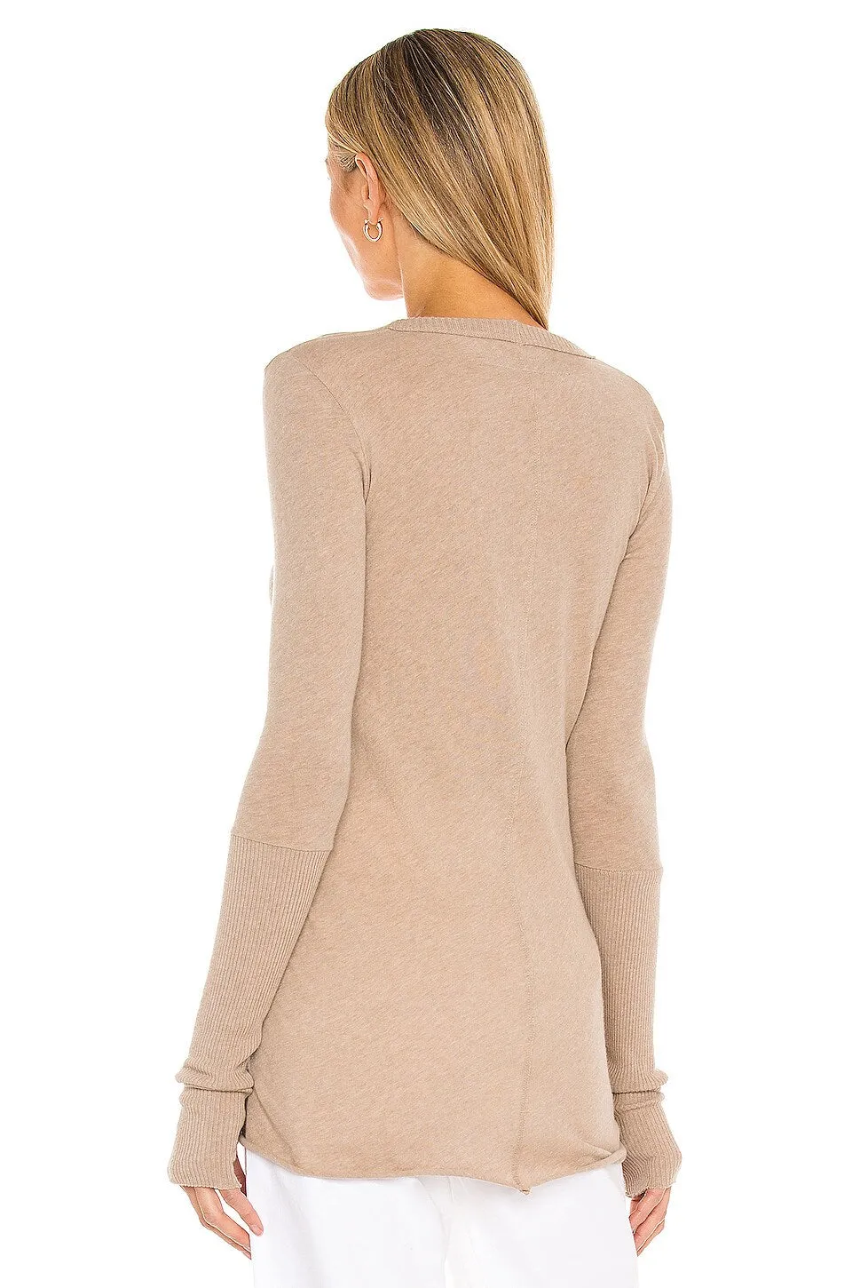 Cashmere Fitted Cuffed V Neck Sweater - Khaki