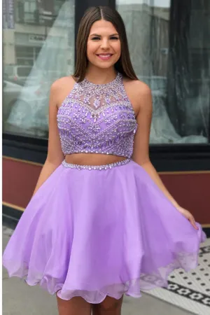 Cheap Short Beadings Purple A-line Homecoming Dresses,MH443