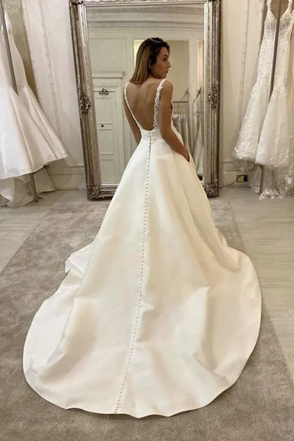 Cheap V-neck Lace Wedding Dresses Online, Cheap Unique Bridal Dresses,MW495