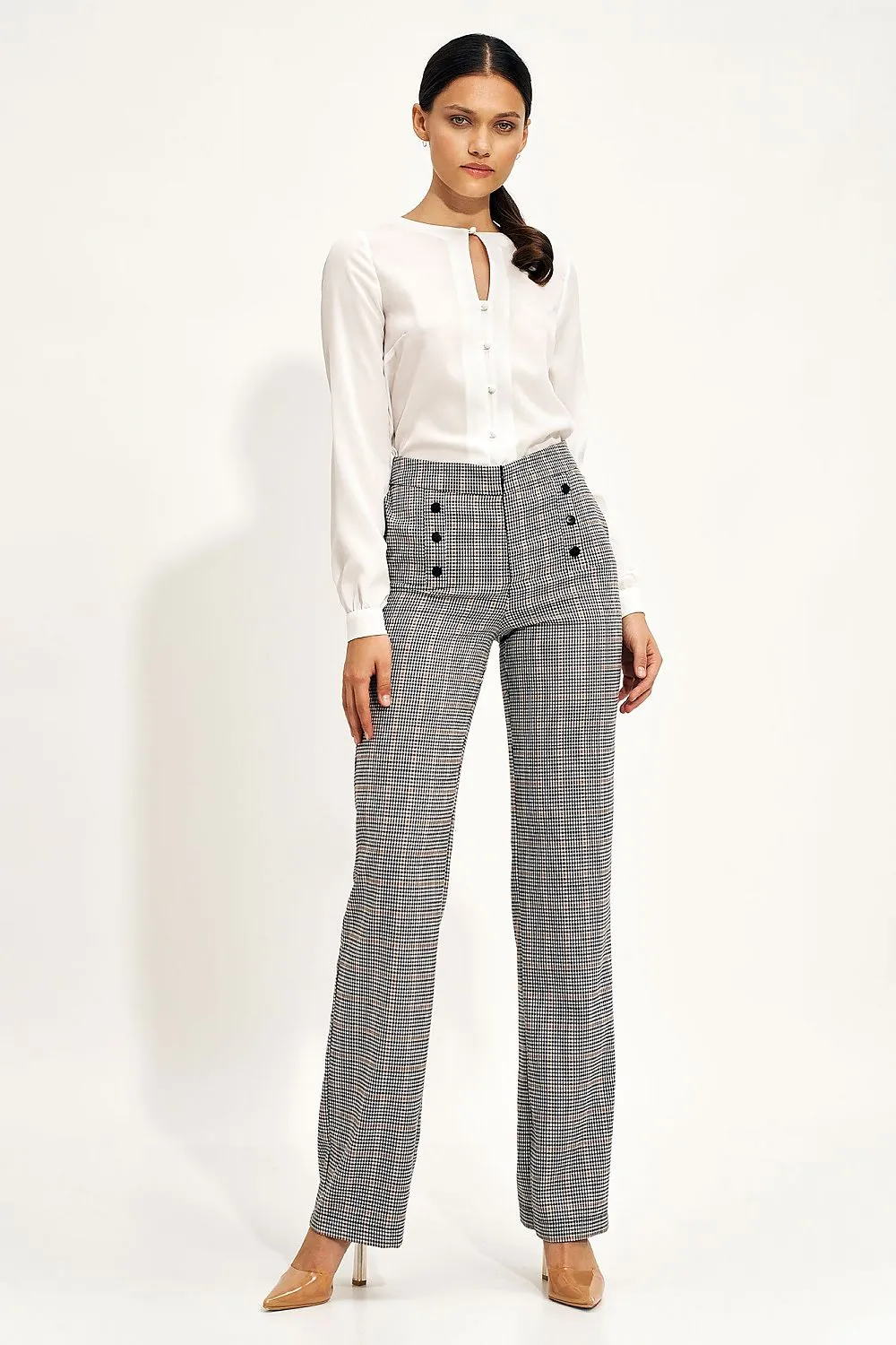 Checkered High-Rise Wide-Leg Trousers