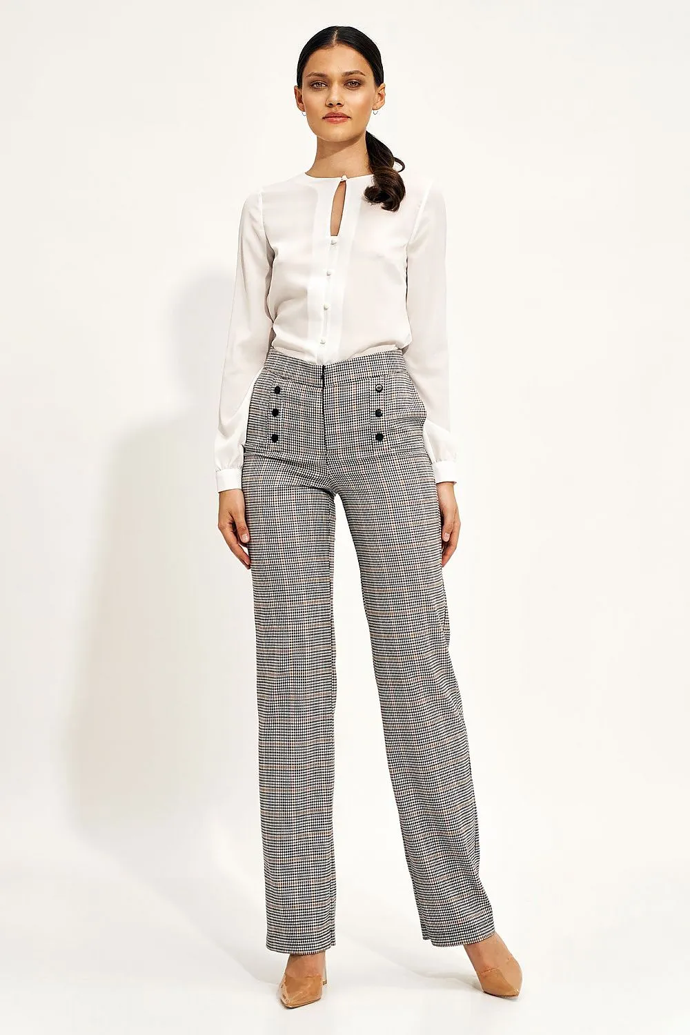 Checkered High-Rise Wide-Leg Trousers