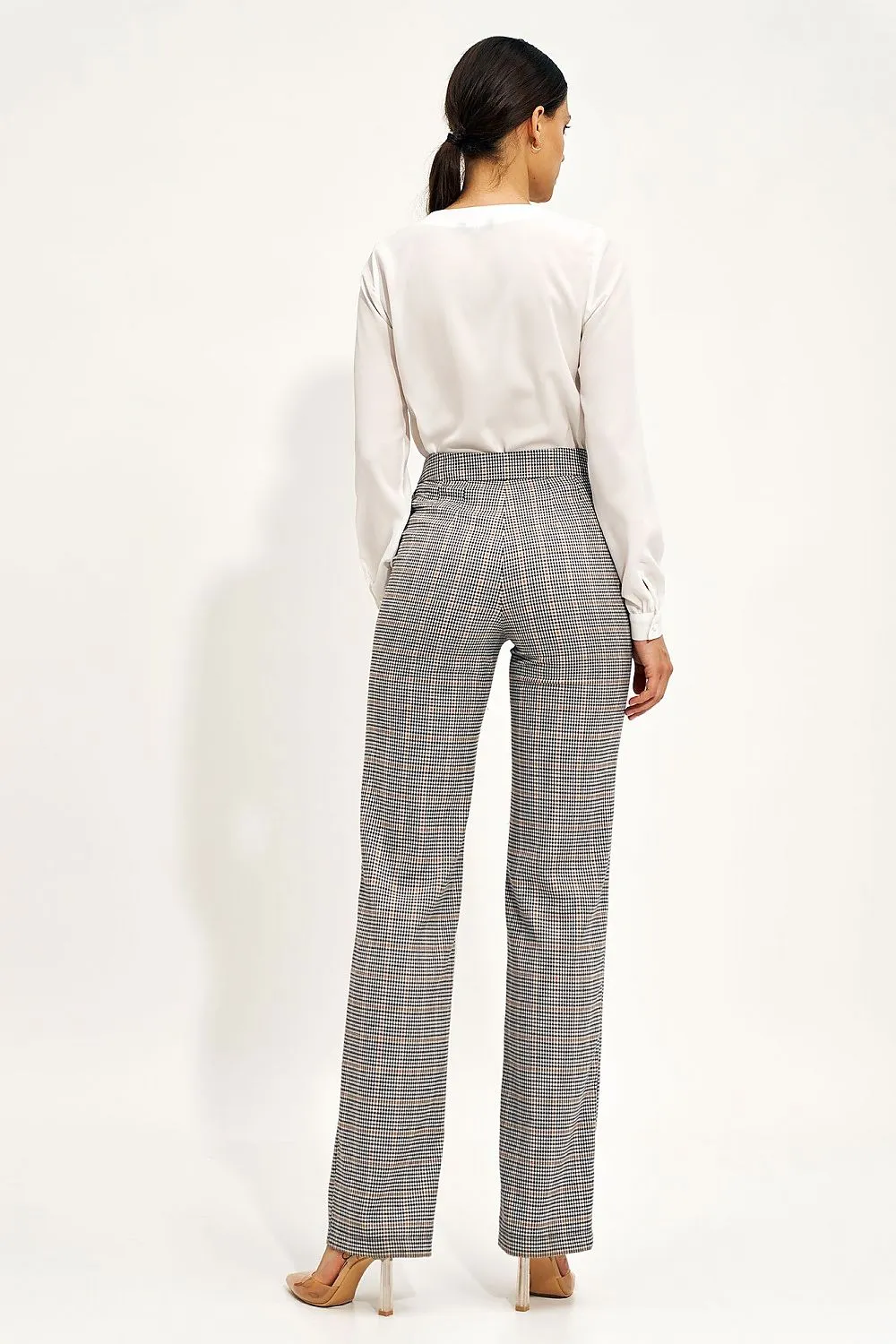 Checkered High-Rise Wide-Leg Trousers