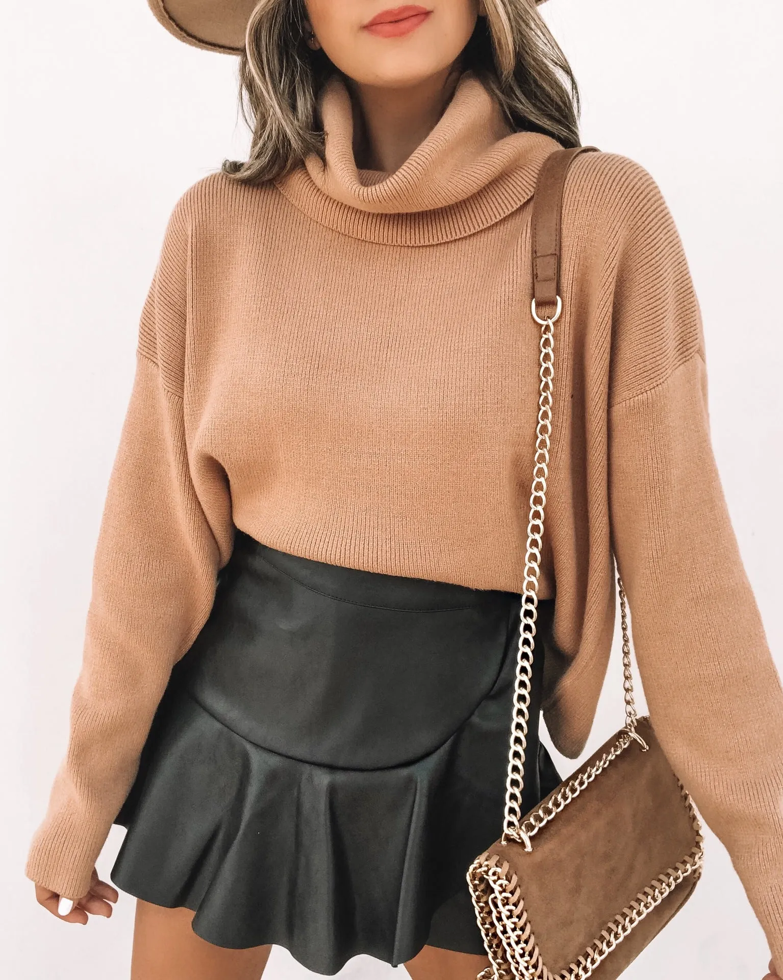 Chic High-Waisted Faux Leather Skirt with Ruffled Hem