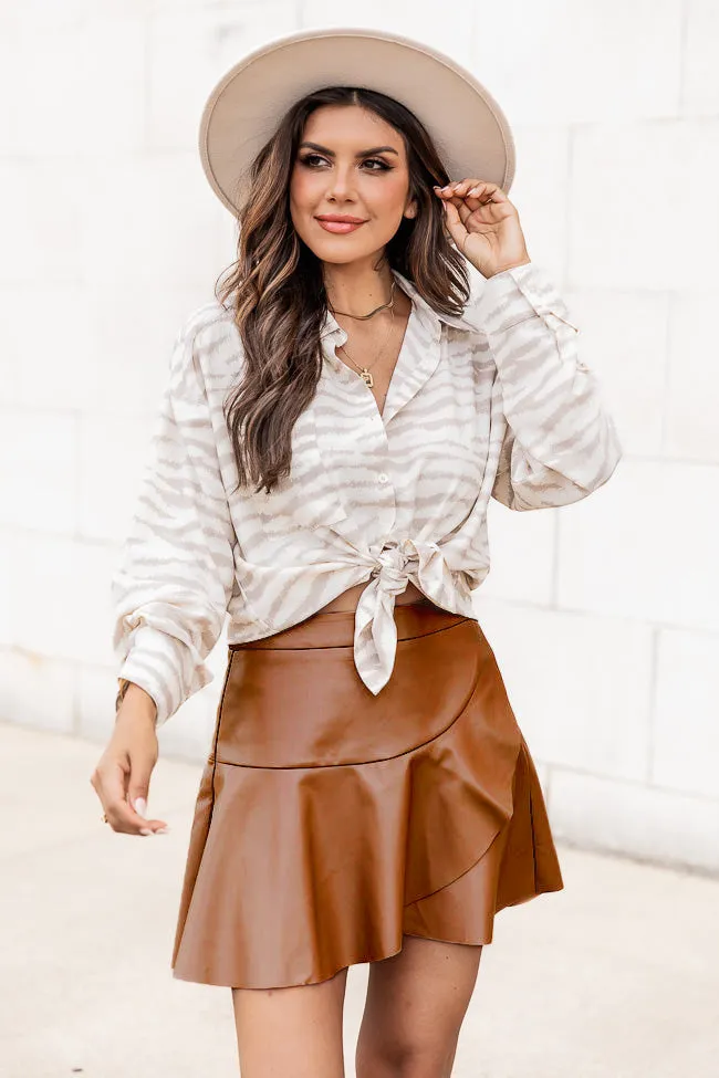 Chic High-Waisted Faux Leather Skirt with Ruffled Hem