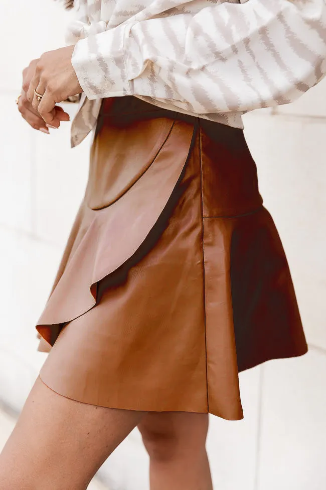 Chic High-Waisted Faux Leather Skirt with Ruffled Hem