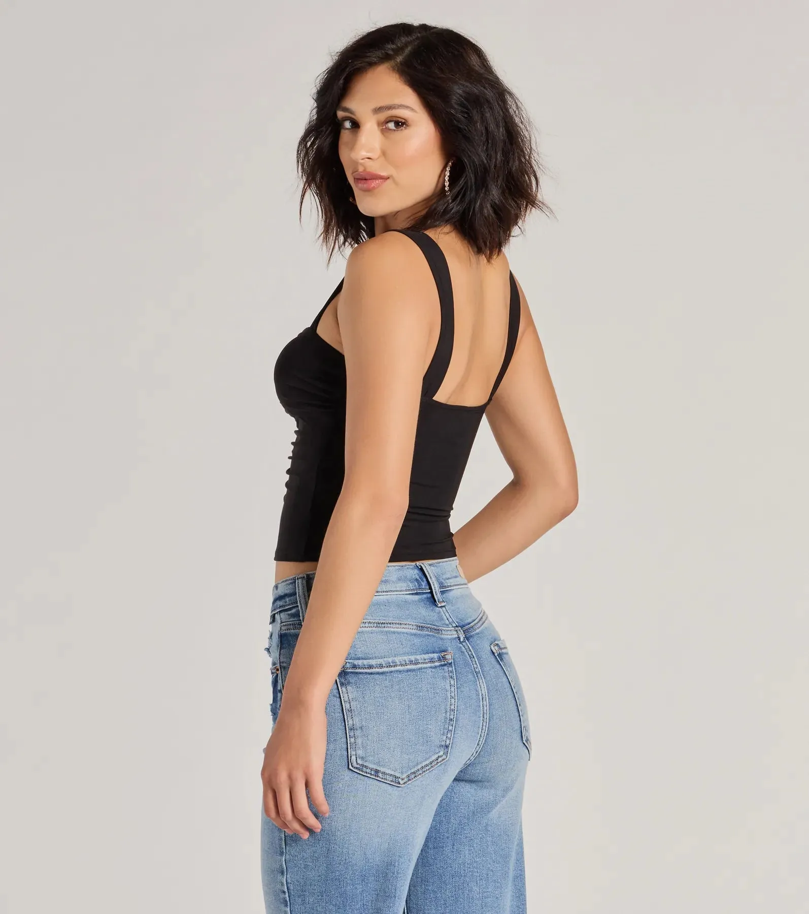 Chic Illusion Plunge Cutout Ruched Tank Top