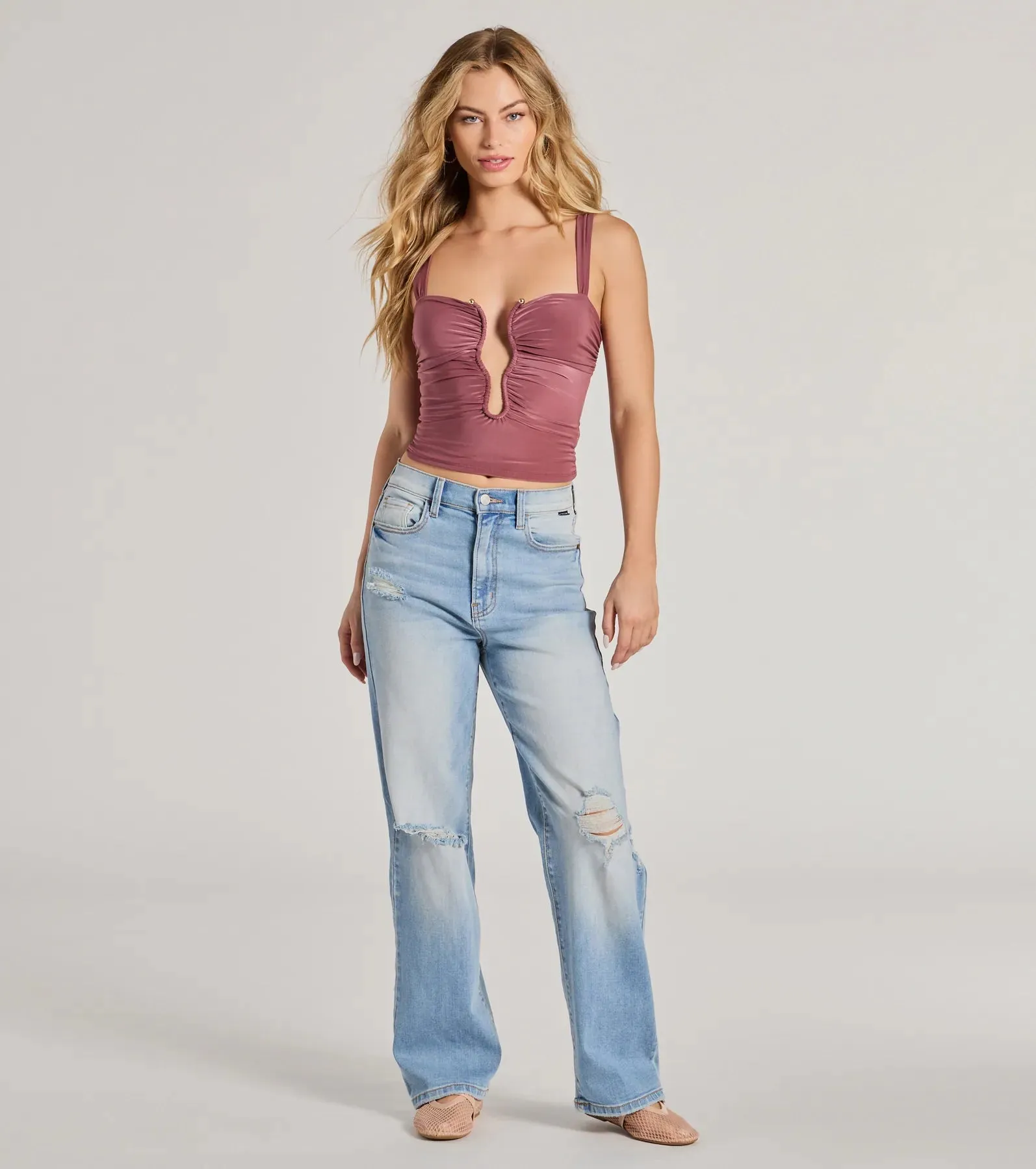 Chic Illusion Plunge Cutout Ruched Tank Top