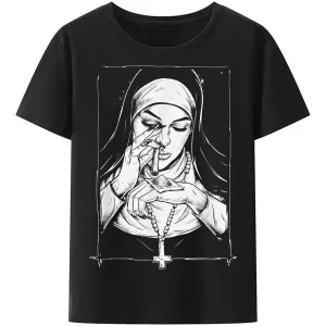 Christianartbag Funny T-Shirt, Christian Art Shirt, Funny Devil Unholy Nun T Shirt Free Harajuku Casual New Arrival T-shirt Summer Men Print T Shirt Casual Cool T-shirt Male's Tops