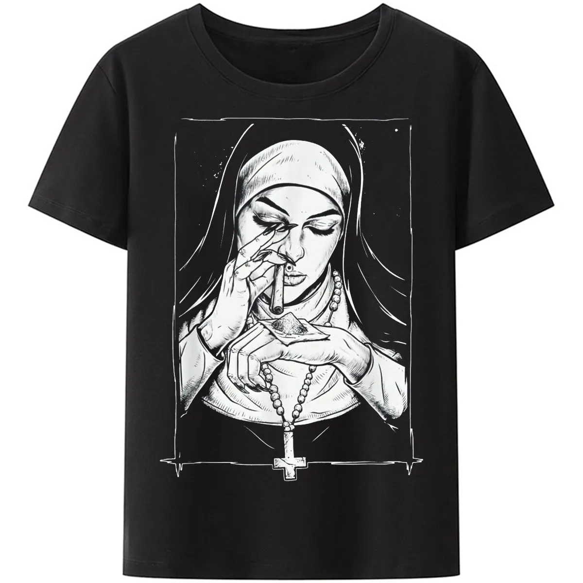 Christianartbag Funny T-Shirt, Christian Art Shirt, Funny Devil Unholy Nun T Shirt Free Harajuku Casual New Arrival T-shirt Summer Men Print T Shirt Casual Cool T-shirt Male's Tops