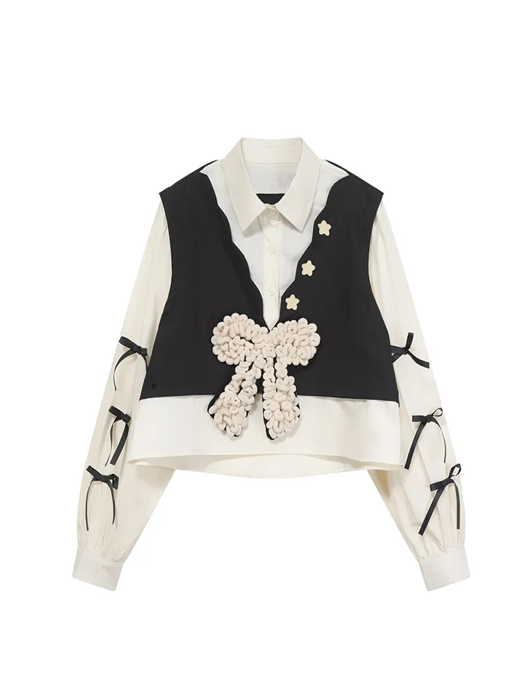 christmas outfit JazzHer Women's Patchwork Shirts and Blouse 90s Y2k Vintage Korean Harajuku 2000s Elegant Fashion Long Sleeve Bow Shirt Top Clothes 2025