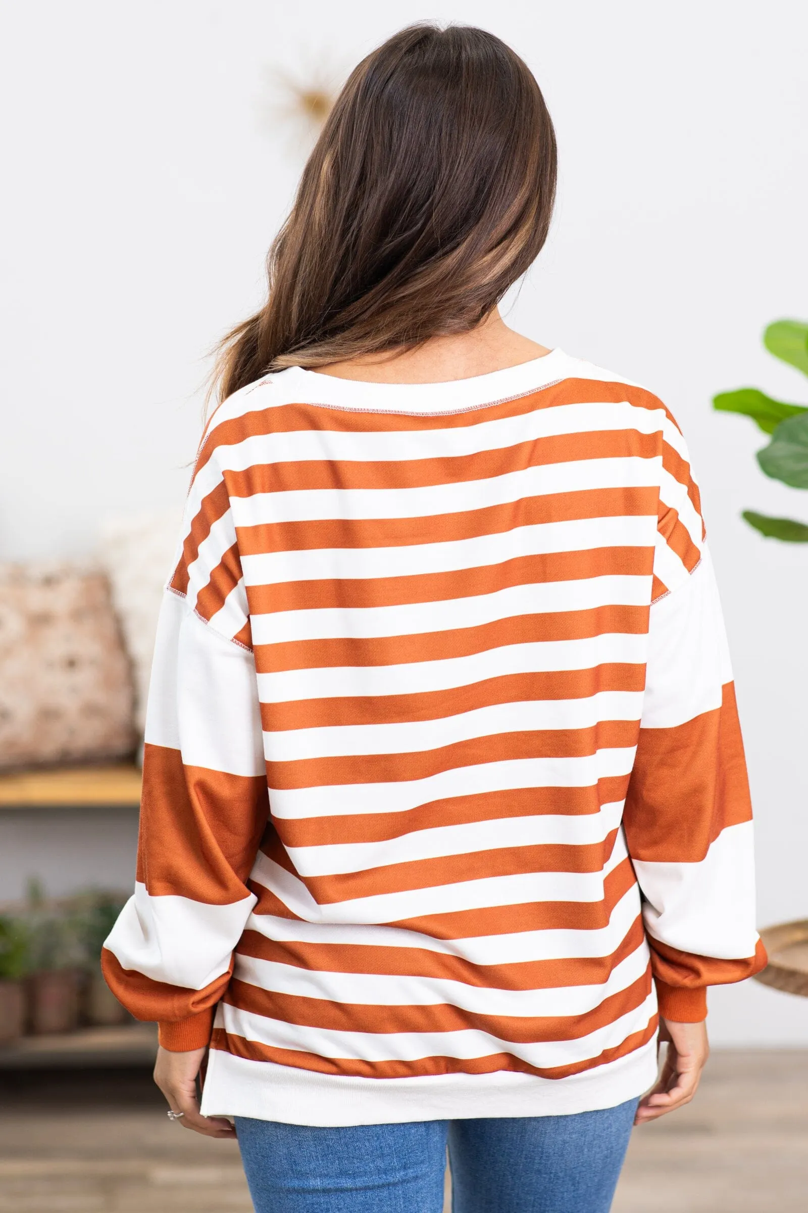 Cinnamon and White Stripe Long Sleeve Top