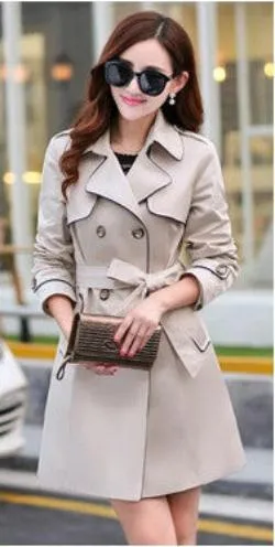 Coat Slim Trench Coat For Women Double-breasted women coat Sashes Coat Female Khaki Windbreaker Women H31303