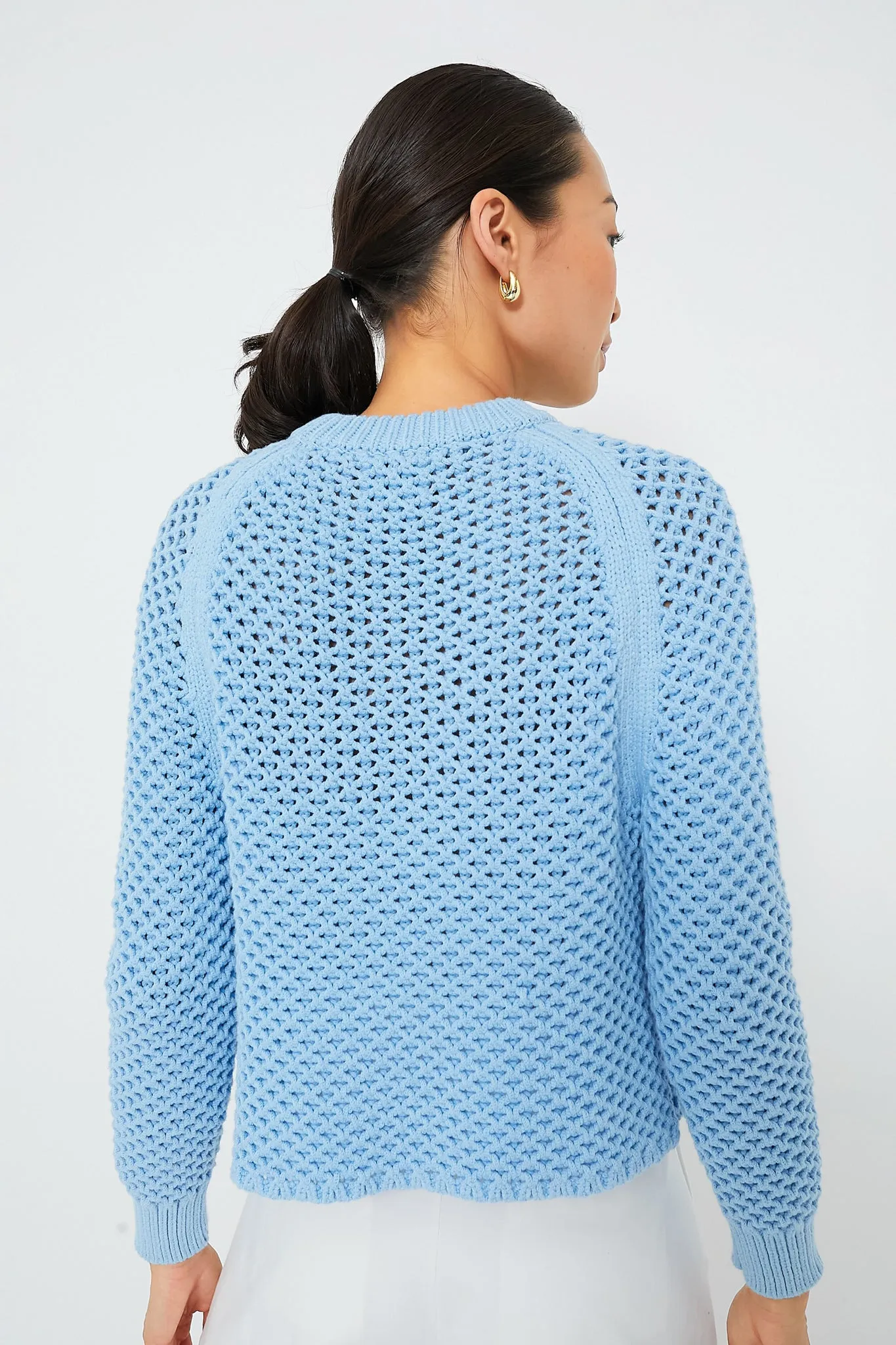 Corsica Blue Crochet Knit Annette Sweater