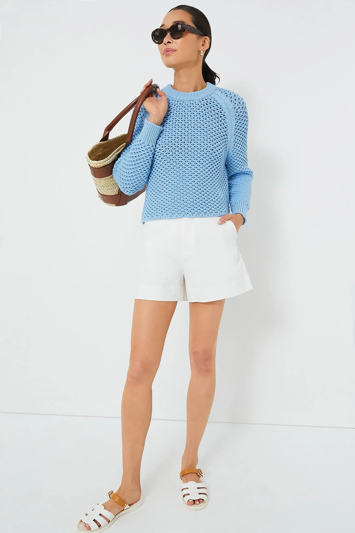 Corsica Blue Crochet Knit Annette Sweater